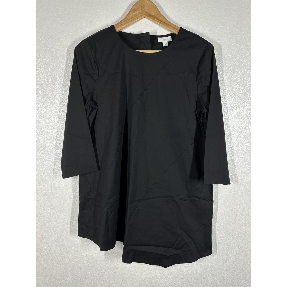 J Jill Shirt Womens XS Black 3/4 Sleeve Tunic Top Cotton Blend Minimalist